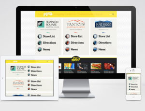 Cvilleshop website homepage with Seminole Square Shopping Center, Pantops Shopping Center, and Blue Ridge Shopping Center.