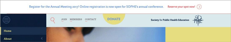 Site-wide alert banner developed for SOPHE
