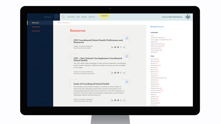 Resources page | Website development for SOPHE