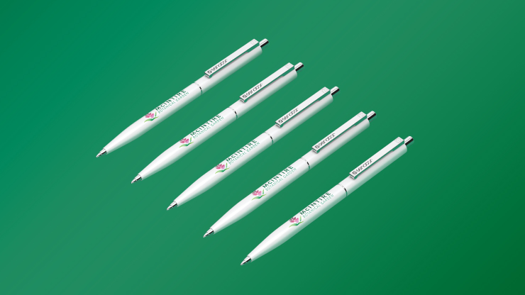 The new logo on writing pens