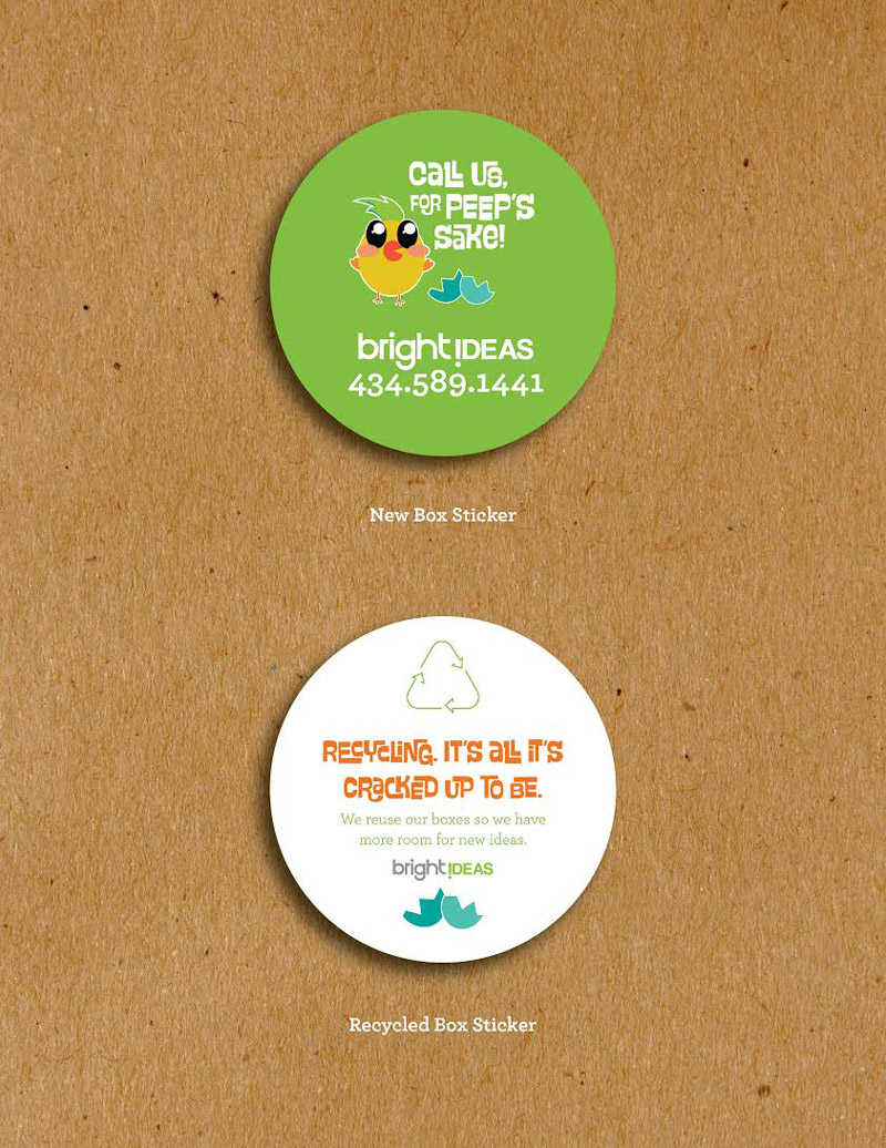 Marketing campaign stickers designed for new and used cardboard shipping boxes